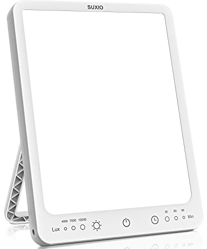 SUXIO Light Therapy Lamp - 10000 Lux Therapy Light, 3 Timing & Mode Happy Lamp, Touch Control with Memory Function, Portable Daylight Lamp for Home/Office Use As Lift Mood