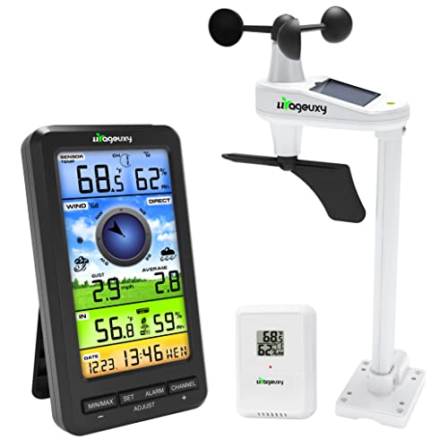Urageuxy Wireless WiFi Weather Station Anemometer with Solar Wind Speed/Direction, and Indoor Outdoor Thermometer and Hygrometer