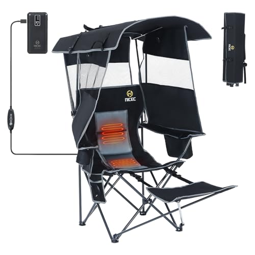 Nice C Chair with Canopy, Heated Camping Chair with Battery, Outdoor Sports Chairs with Shade, Heated Folding Umbrella Chairs, with Removable Footrest (1-Pack)