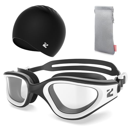 ZIONOR G1 Lite Swim Goggles with Swim Cap Comfortable Anti-fog Swimming Goggles Set for Adult Men Women