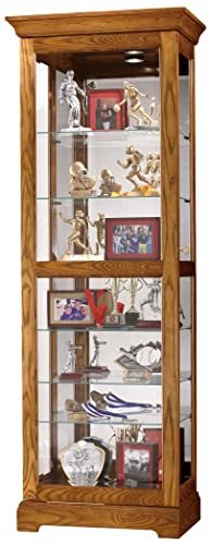 Howard Miller Moorland Curio Cabinet – Lighted Wooden Curio Cabinet with Adjustable Shelves Mirrored Back Locking Beveled Glass Door No Reach Interior Light Switch Quality Office & Home Decor