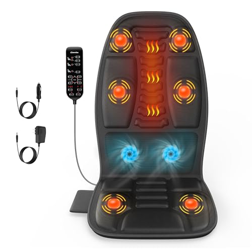 Massage Seat Cushion with Heat, Cooling Back Massager for Chair, Chair Massager for Full Body Massage, Deep Tissue Vibration Pad with 2 Adapters, Gifts for Dad Mom