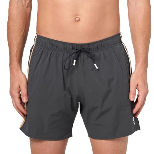BOSS, Iconic Stripe Swim Trunks, Lava Smoke, S