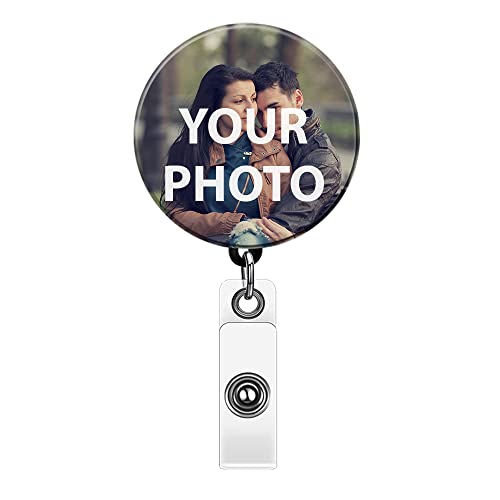 WIRESTER Round Extra Large 2 inch Personalized Retractable ID Badge Holder Alligator Clip, Custom Badge Reel with Your Photo for Office Worker, Medical MD RN, Nurse, Doctor, Teacher, Student