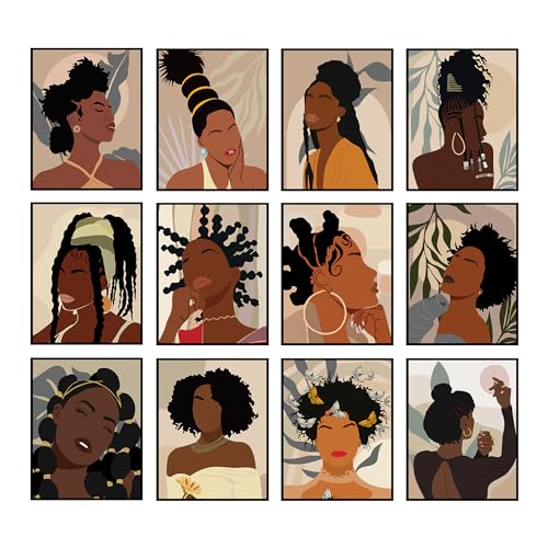 BigWig Prints Black Girl Wall Art - Hair Salon Wall Decor, Black Woman Art, Hair Salon Pictures Decor, African American Artwork for Stylist, Beauty Shop Decorations - Unframed Set Of 12 (8x10”)