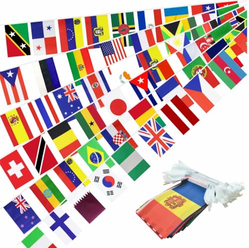 Ckexin 226 Countries International World String Flags Banner Set Small Mini All Countries National Bunting Flags Decorations for Classroom,Olympic,Bar,Sports Clubs,School Festivals Celebrations