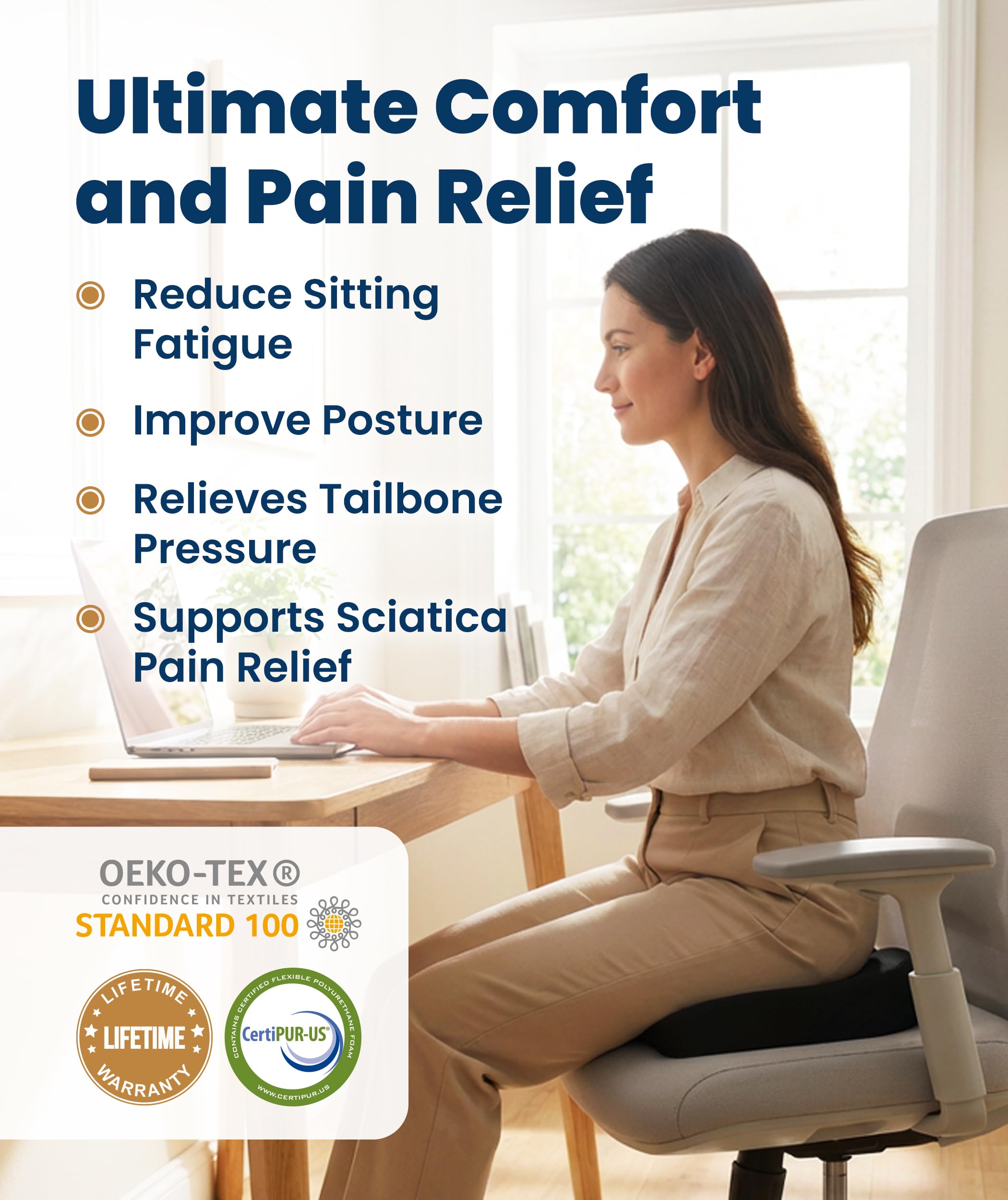 Everlasting Comfort Ergonomic Memory Foam Seat Cushion