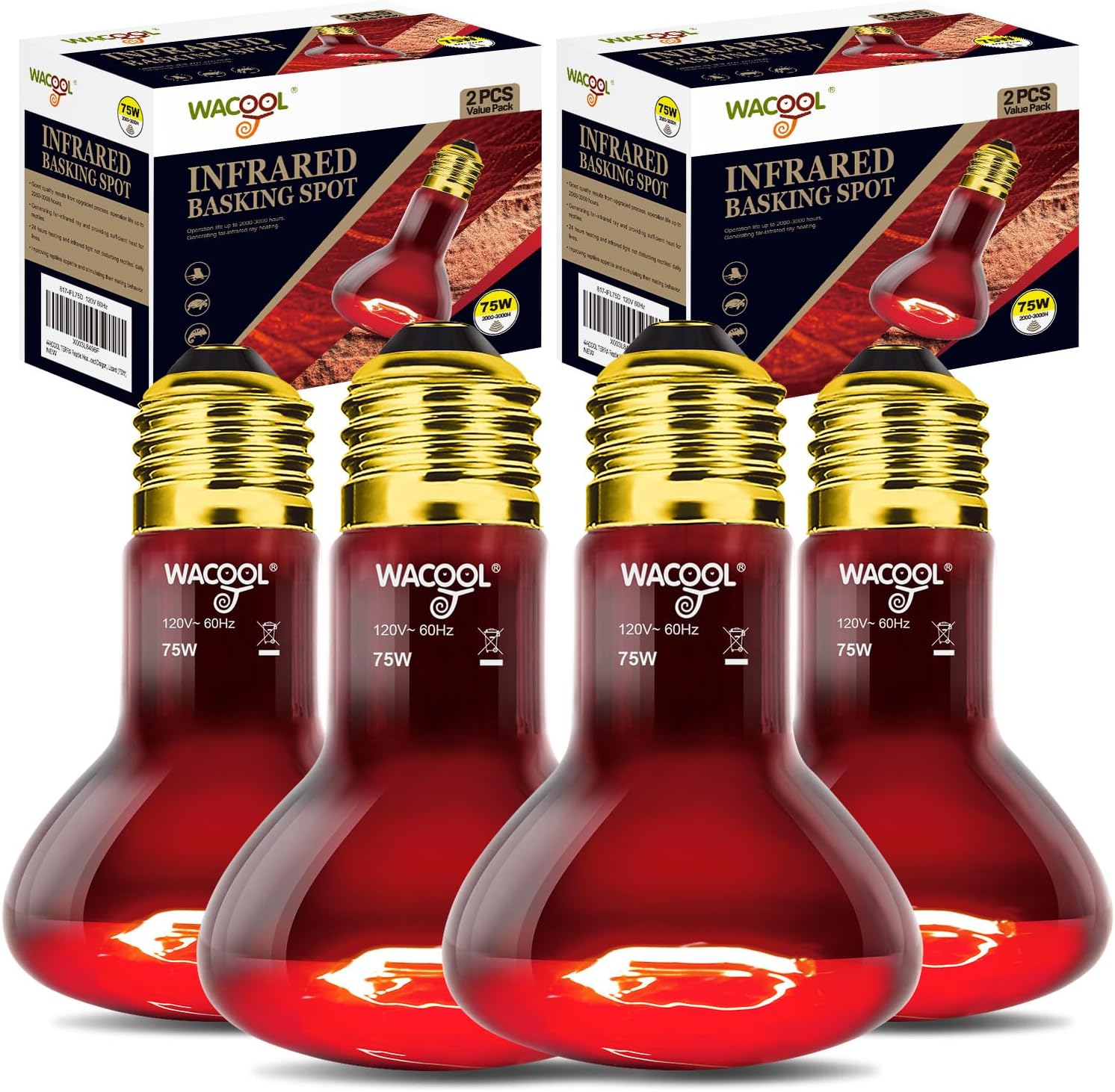 WACOOL Ceramic Infrared Heat Lamp Emitter (75W 2-Pack)