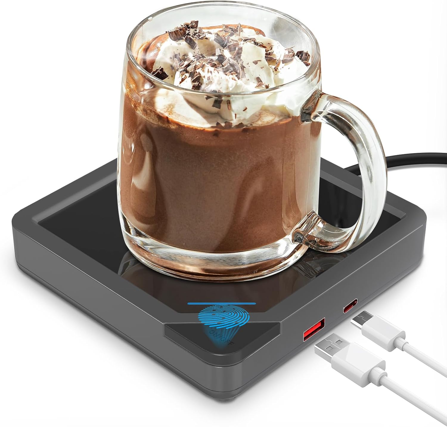COFFEE MUG WARMER WITH USB CHARGING - AUTO SHUT-OFF DESK HEATER