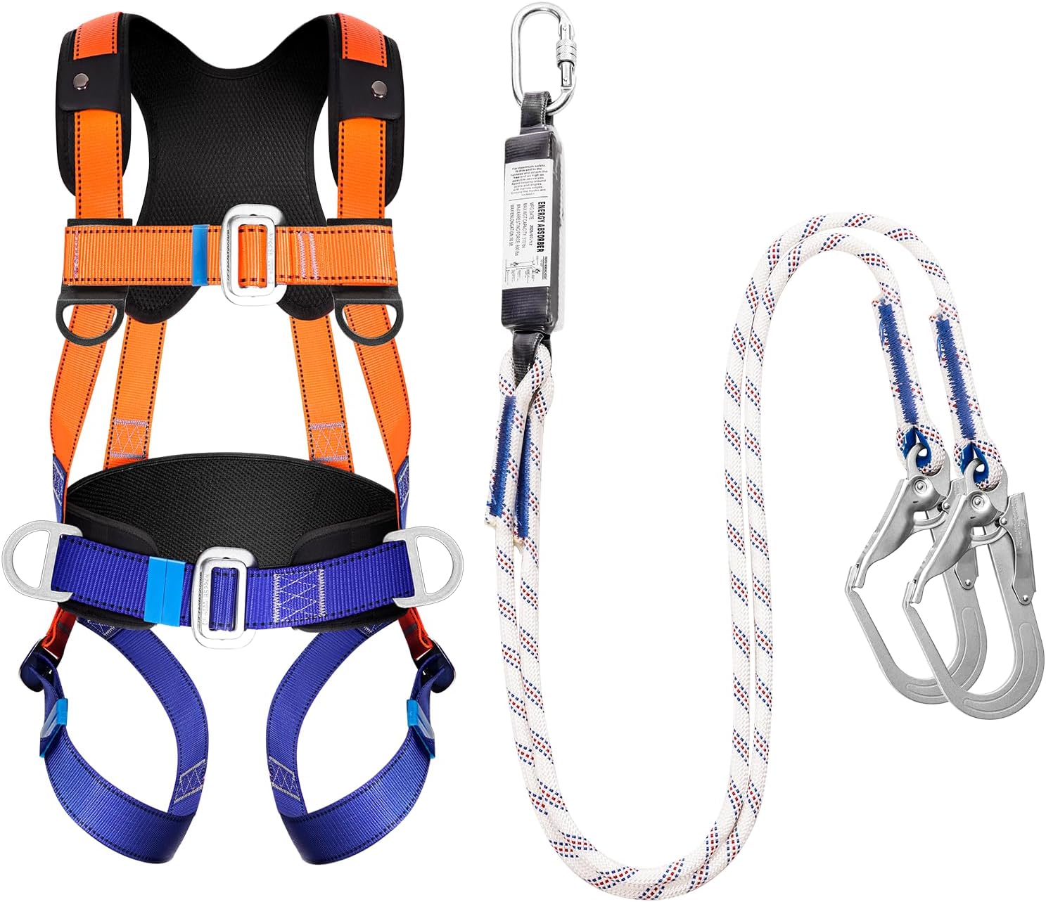 Full Body Safety Harness Fall Protection Kit with Lanyard - ANSI/OSHA