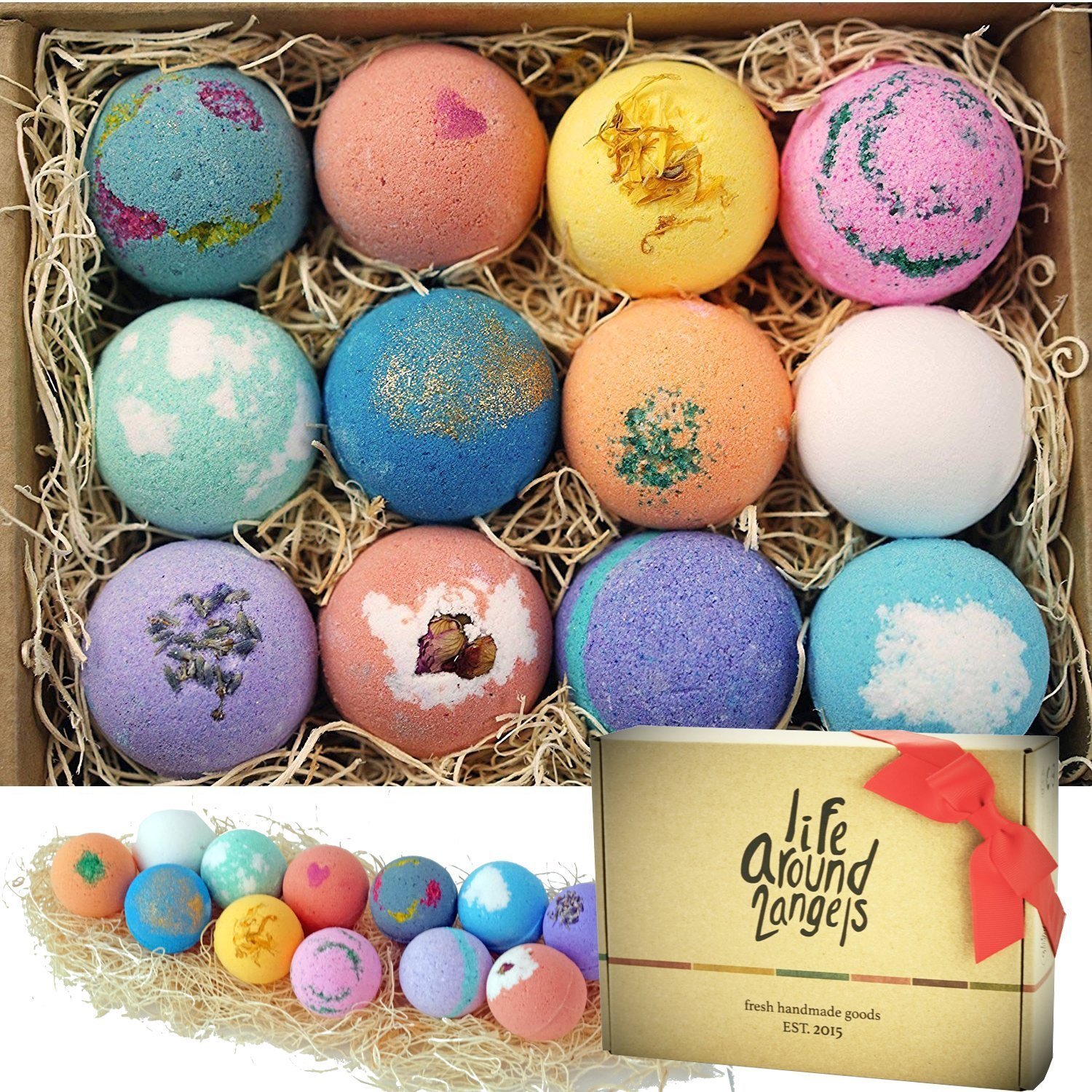 LifeAround2Angels 12-Piece Handmade Essential Oil Bath Bombs Gift Set