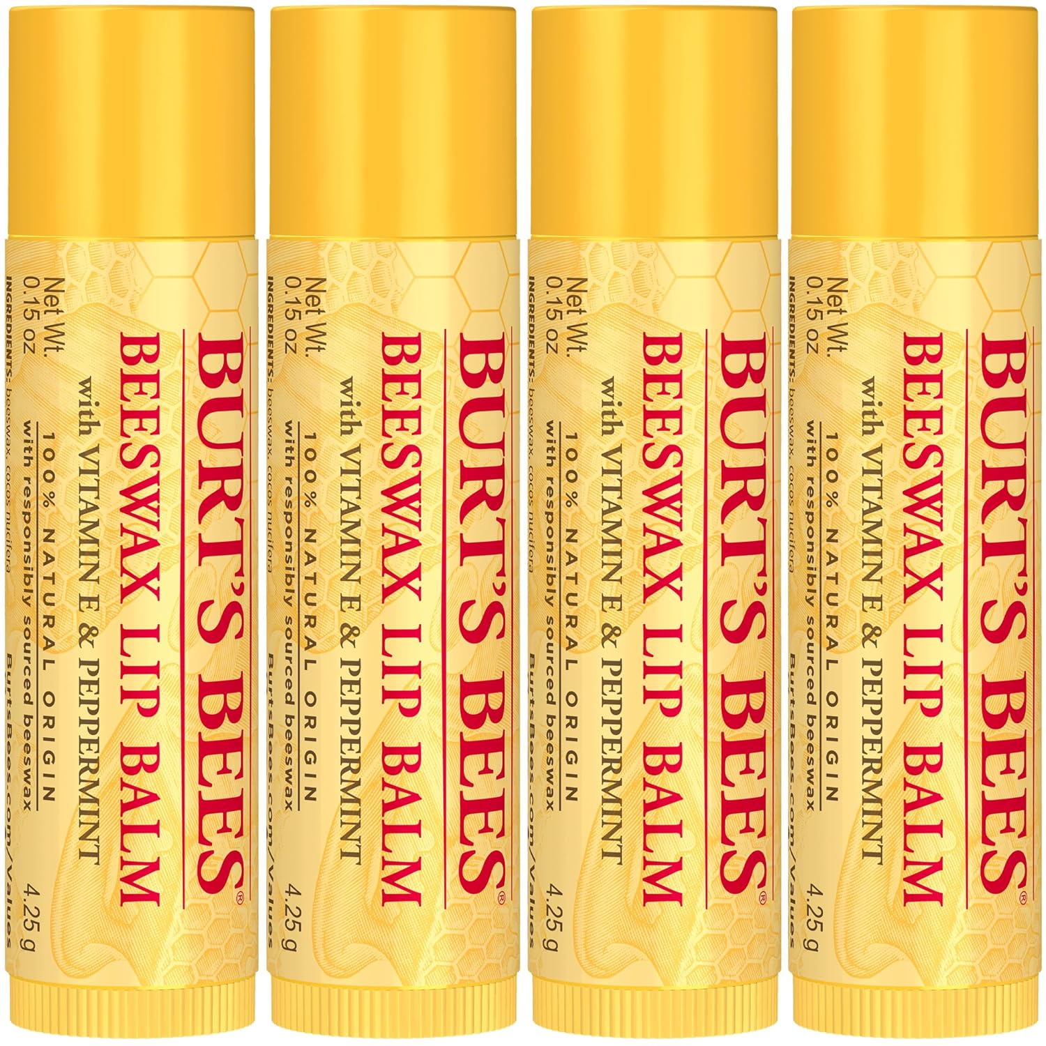 Burt's Bees 100% Natural Moisturizing Beeswax Lip Balm (4-Pack)